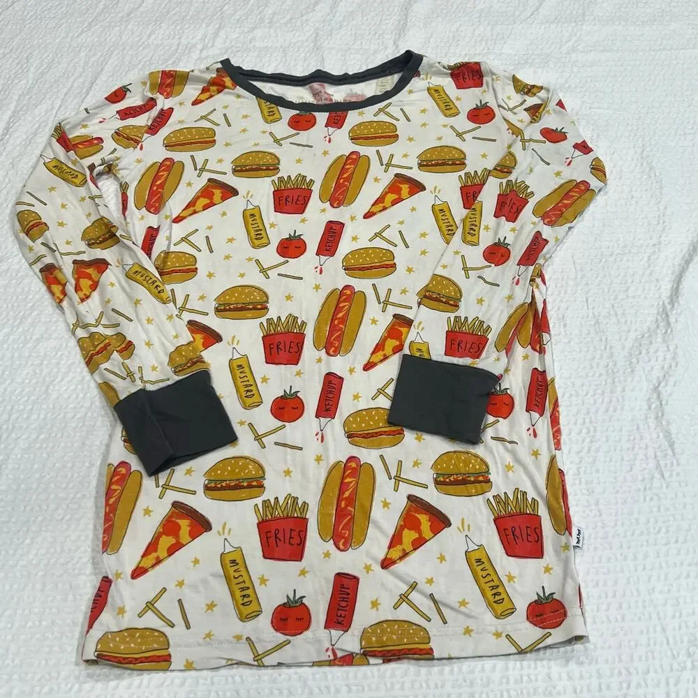 This Little Sleepies pajama top pattern burgers, fries, and ketchup 12/14 kids